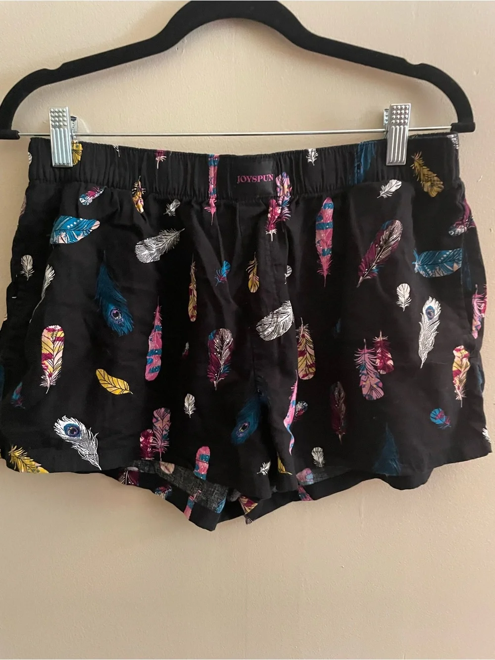 Joyspun Feather Print Pajama Shorts Medium Black Cotton Blend Lounge Shorts